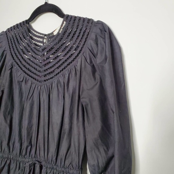 JOIE • Black Mishika Cotton Silk Blend Drawstring Victorian Dress Sz XXS - Picture 5 of 9